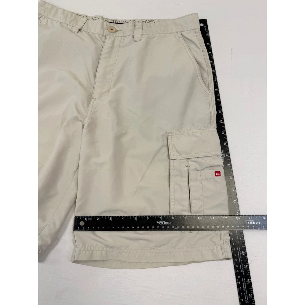 Y2K Quiksilver Mens Tan Cargo Shorts‎ Size 34 Beige Polyester Surf Utility